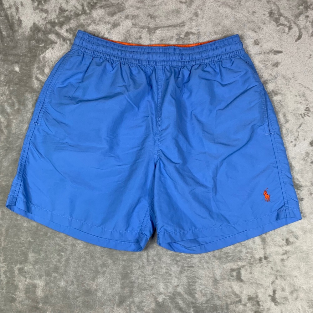 Polo Ralph Lauren Mens M Blue Swim Trunks 5.5" Orange Pony Mesh Lined Pockets